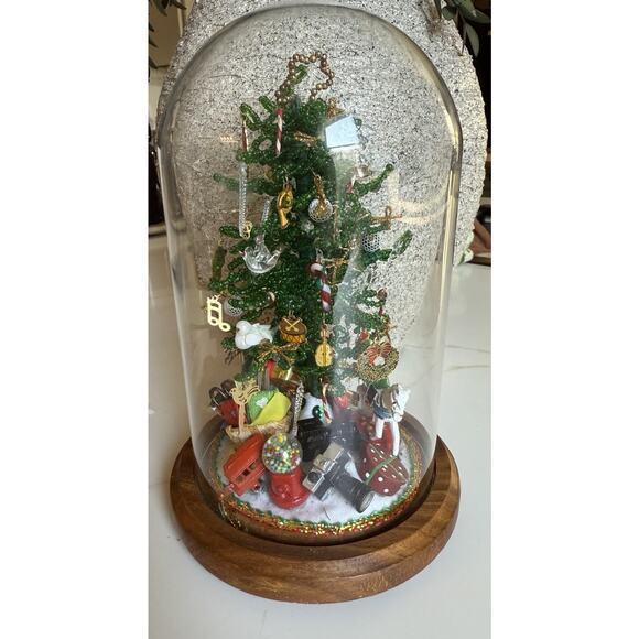 Vintage Westrim Beaded Christmas Tree Tiny Ornaments Wood Base Glass Dome 6 Inch - Picture 8 of 12